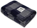 Camp Throw Blanket - 80% Recycled Wool - Buffalo Plaid - Warm Throw Blanket - Thick - Washable - 62W x 80L - Gray and Blue Plaid