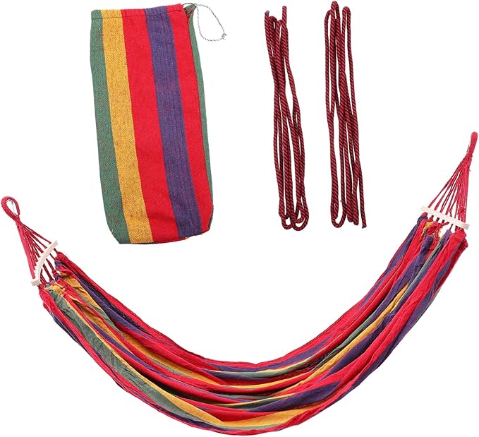 Outdoor Hammock Striped Canvas Swing Bed Garden Camping Travel Hammock