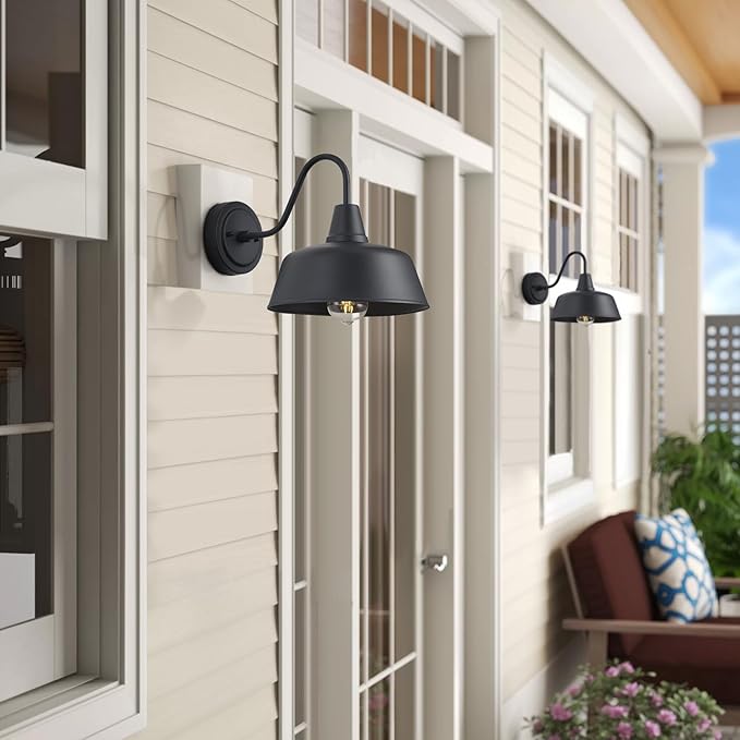 Outdoor Gooseneck Barn Light Fixture 10 Inch Matte Black Farmhouse Exterior Wall Sconce Waterproof Anti-Rust Outside Barn Lights for Porch Garage &amp Garden 2 Pack