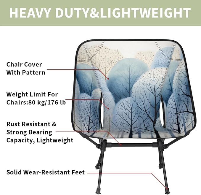 Honeybaby Folding Camping Chair Forest Pattern Camping Chairs Lightweight Portable Chair Outdoor Foldable Chairs for Camping Travel Picnic Beach Hiking