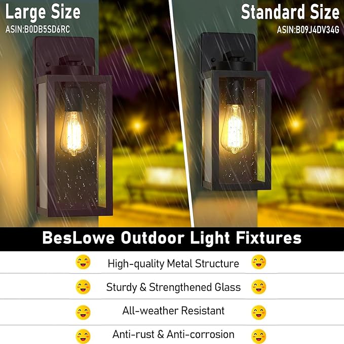 Large Size Outdoor Wall Light Fixtures Exterior Lighting Fixtures Porch Sconces Wall Mounted Waterproof Brown Outdoor Wall Lanterns Lamps Outside Lights for House Patio Front Door Entryway 2-Pack