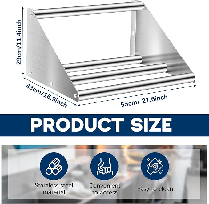 Zonon 22 Inch Stainless Steel Tubular Wall Mount Shelf for Glass Rack and Dish Drying Commercial Grade for Home Bar Restaurant Kitchen Milk Tea Shop Use