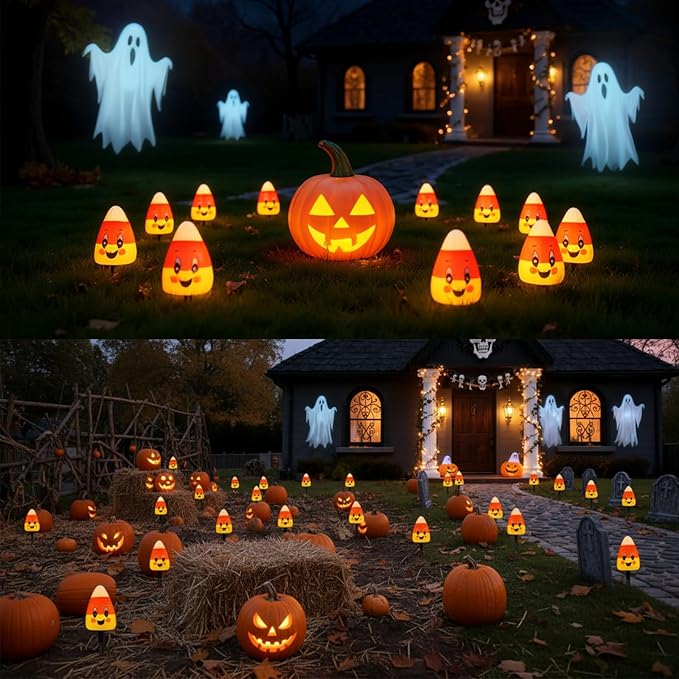 Halloween Candy Corn Lights Outdoor4PCS Halloween 3D Candy Corn Pathway Lights with StakeWaterproof Cute Candy Corn Decorations Light for Lawn Driveway Garden Yard Party Decor