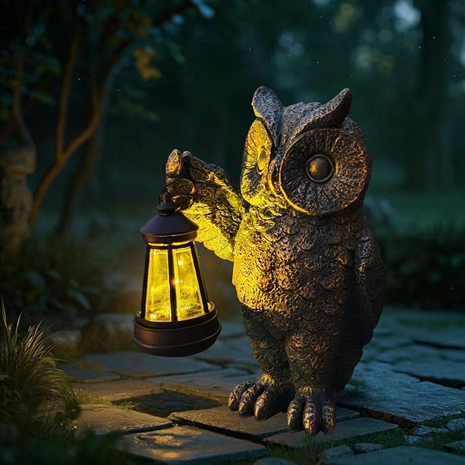 Garden Statues Outdoor owl Figurines Decorated with Solar Lights Unique Christmas Birthday Gifts for Moms Grandmas Women Wives Sisters