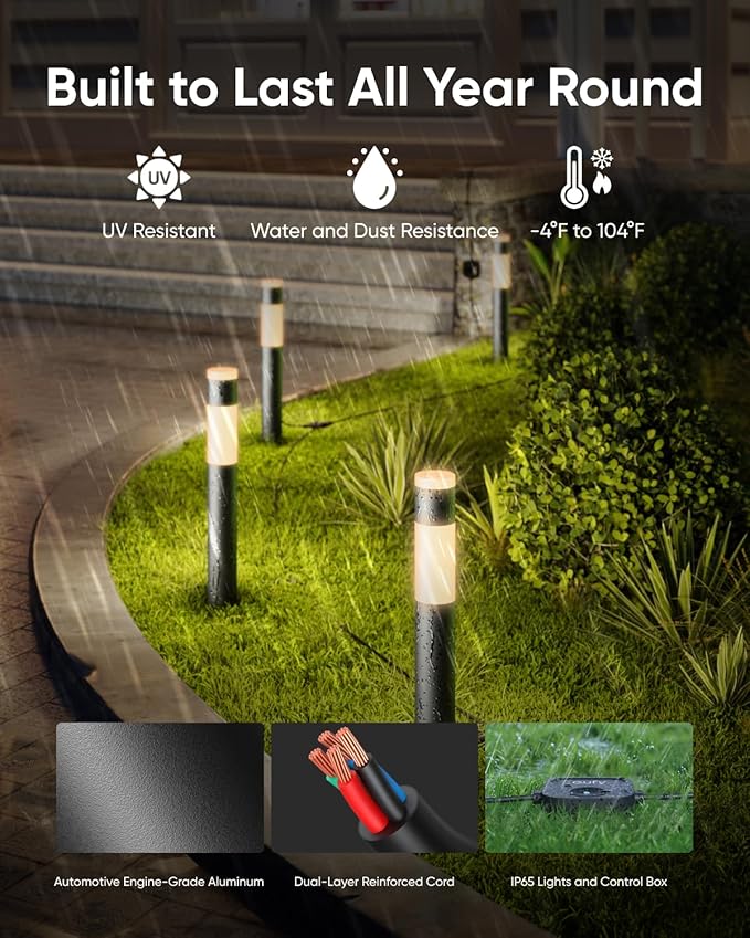 eufy Outdoor Pathway Lights E10 4-Pack Smart Wired RGBWW LED Landscape Lights 350lm IP65 Waterproof for Yard Work with Alexa Endless AI Light Themes for Christmas Halloween Link with Cameras