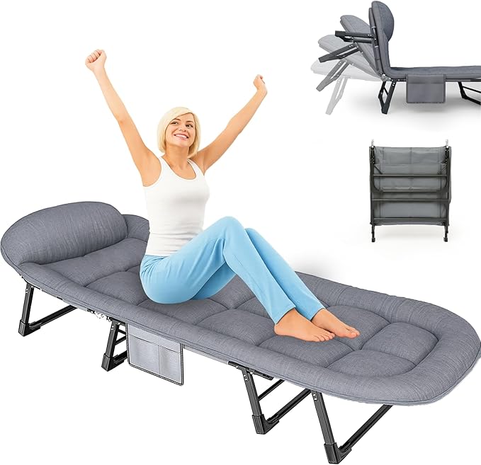 Camping Cot with Mattress No Assembly Required Heavy Duty Folding Camping Cot for Adults 550 Lbs Capacity Adjustable Portable Sleeping Bed for Indoor Outdoor &amp Patio Use (L''70)