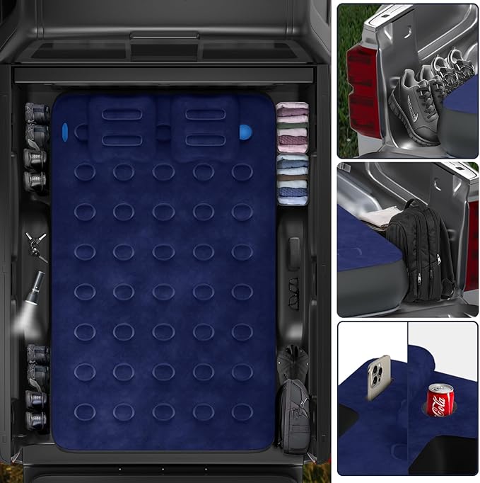 Truck Bed Air Mattress for Ford F150/Chevy Silverado/Dogde Ram/GMC Sierra/Toyota Tundra/Nissan Titan Outdoor Travel Camping Universal Flocked Airbed Fits 5.5-6.8ft Full Size Pickup w/ Pump&ampCarry