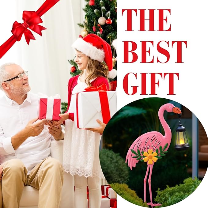 Metal Flamingo Stake with Solar Lantern Garden Solar Animal Lights for Yard Patio Lawn Pathway Decor Unique Gifts for Women Mom Grandma(Pink Flamingo)