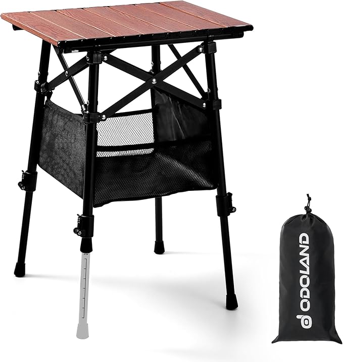 Odoland Folding Camping Table 15.75 x 11.81 Adjustable Height Small Portable Beach Table with Storage Bag for Outdoor Camp Cooking Picnic Travelling Backyards Fishing