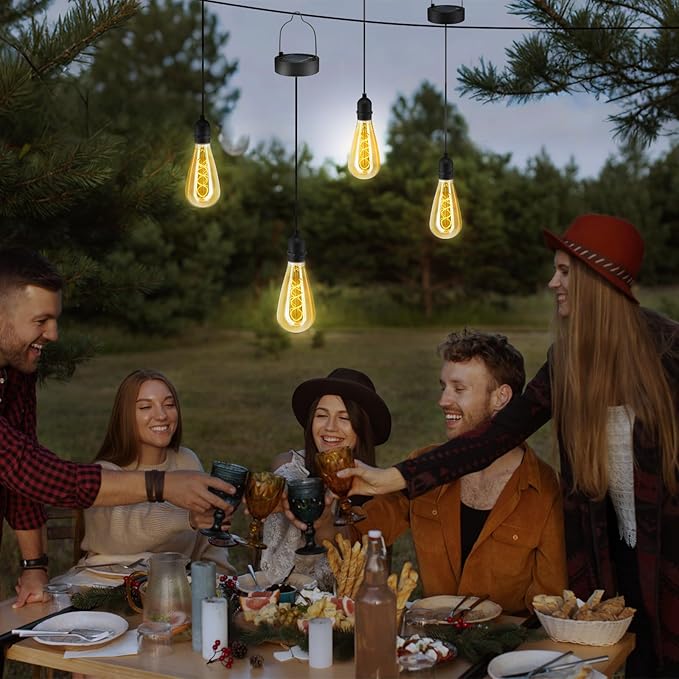 Hanging Solar Lights Glass Edison Bulbs Solar Powered Lantern