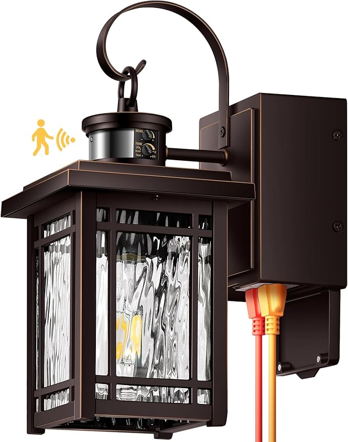 Porch Light with GFCI Outlet Motion Sensor Outdoor Wall Light Wall Mount Oil Rubbed Bronze Exterior Lighting Fixtures Outdoor Sconce Light Wall Lantern Exterior Garage Lights for Coach