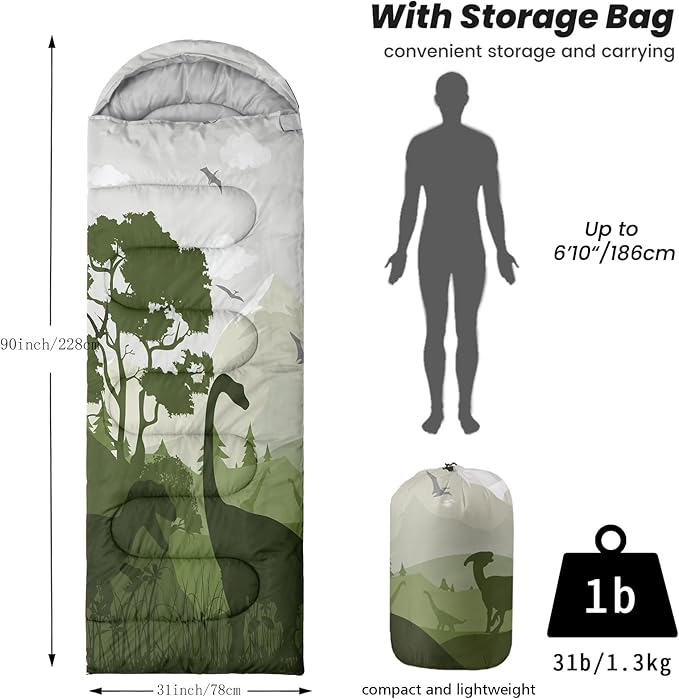 Sleeping Bags for Adults Youth Kids3D Printing Camping Sleeping Bag for Girls Boys Lightweight Waterproof Cold/Warm Weather Sleeping Bag for 3 Seasons