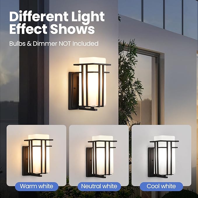 Outdoor Wall Sconce Waterproof Exterior Lights Wall Mount Anit-Rust Outdoor Wall Lantern with Rectangle White Glass Modren Black Exterior Wall Light for Front Door Patio Garage Entryway
