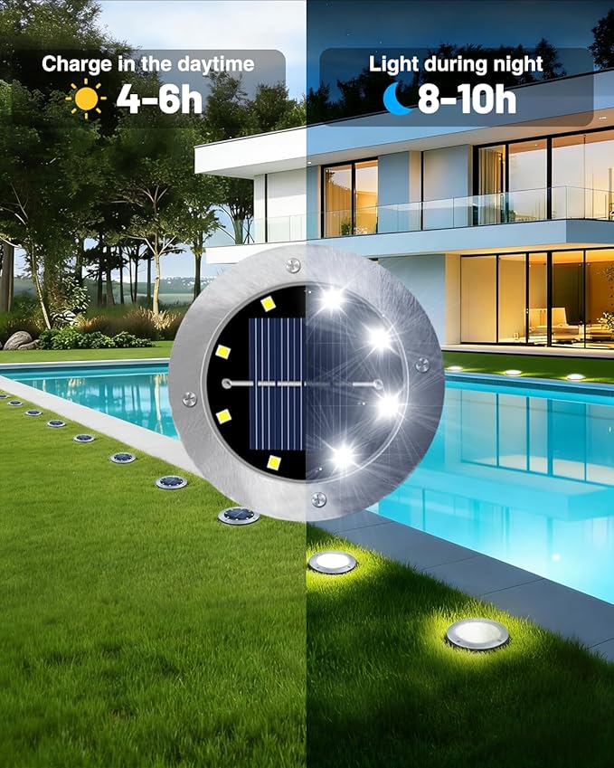 4.6 Inch Solar Ground Lights 12 Pack Solar Lights Outdoor Waterproof Solar Garden Lights Outdoor Landscape Lighting for Pathway Walkway Patio Yard Driveway Cool White