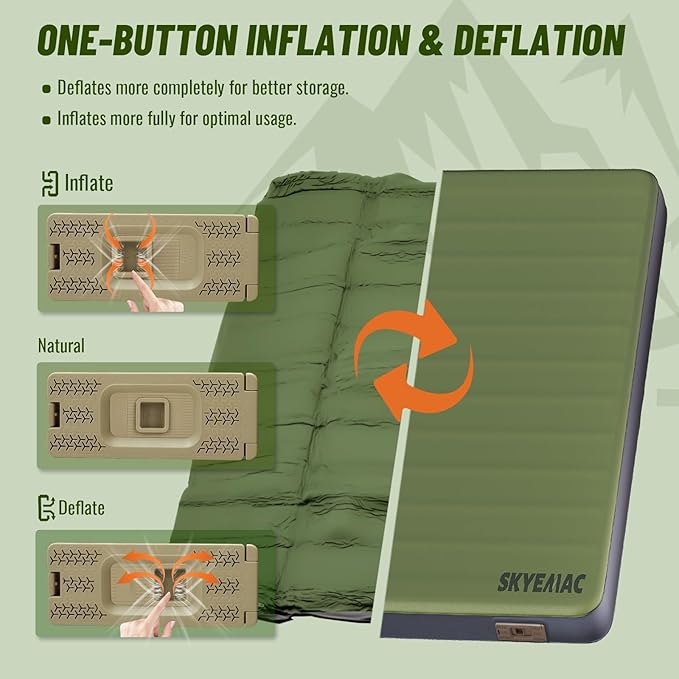 SKYEMAC Self-Inflating Memory Foam Sleeping Pad with Built-in Pump - R-Value 13 Full Size (78 L x 55 W x 4 TH) - Thick Camping Mattress for Car Camping and Family Use - Comfortable &amp Durable