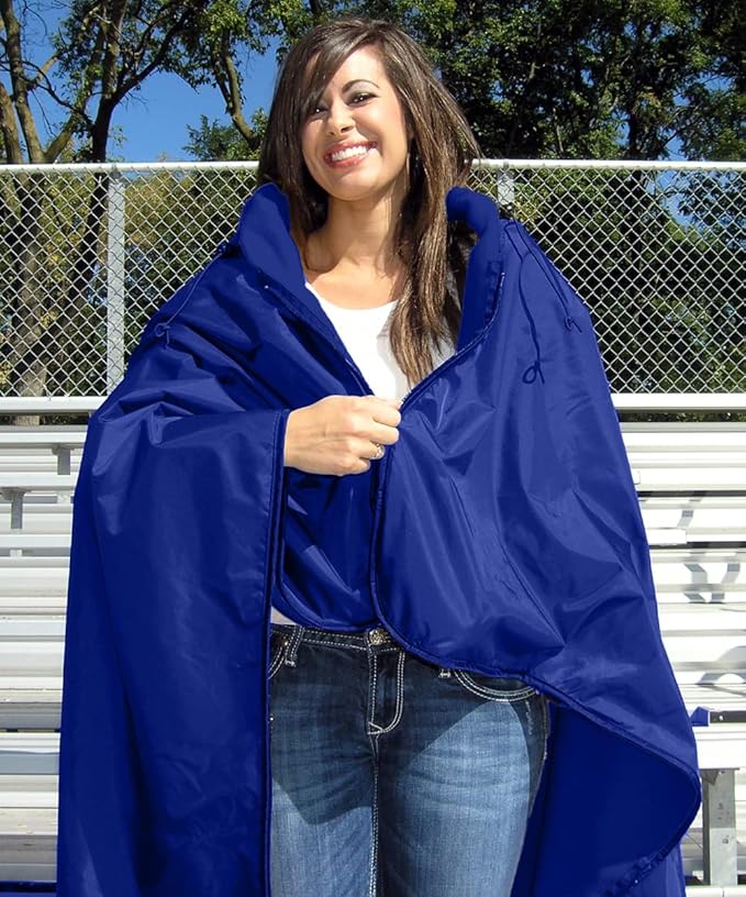 Ultimate SportsWrap - Patented - The Only Wearable Weatherproof/Stadium/Picnic/Sports Blanket Complete with Upper and Lower Zippers Lined &amp Adjustable Hood and Inside Hand Warmers 70 X 58