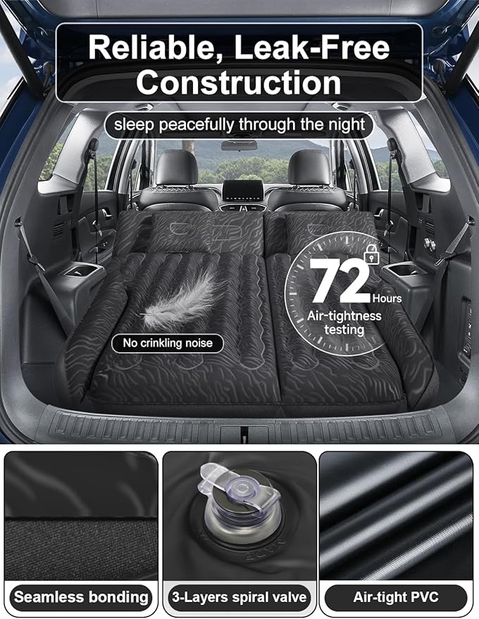 Umbrauto SUV Air Mattress for Trunk: Upgraded Car Camping Mattress with Flocked Surface and Extra Thick Bottom Van Sleeping Bed for Back Seat with Pump Nozzle Repair Patch Carry Bag