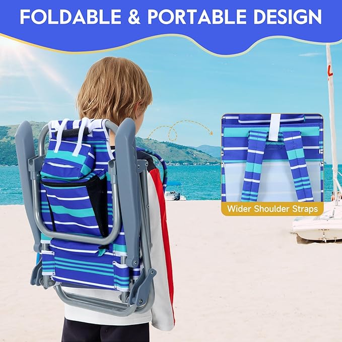 CDEN Beach Chair with Umbrella Foldable Camping Chairs Toddler Beach Chair Backpack Beach Chairs Lightweight with Side Bag Umbrella (1 Pack)