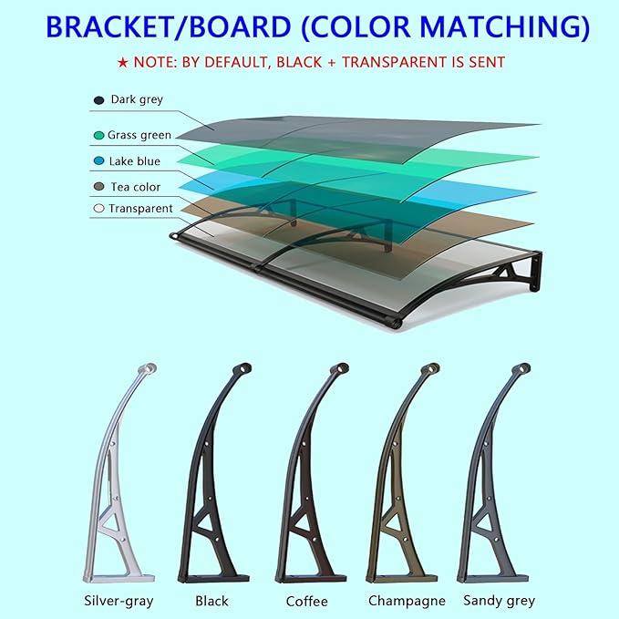 Awning for Door Entrance Aluminum Bracket Polycarbonate Board Exterior Awnings 60x220cm/24x87in 100x160cm/39x63in for Sun Shutter Rain Snow Protection(60x100cm/24x39in)
