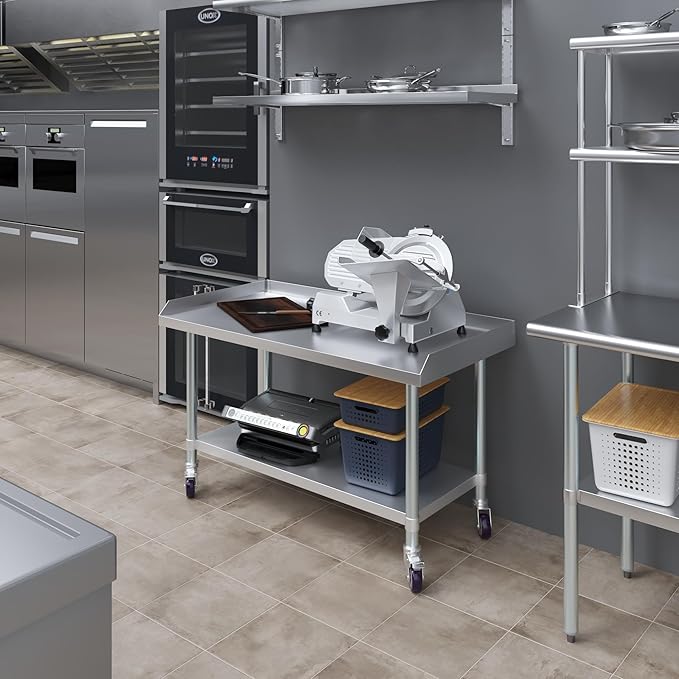 AmGood Stainless Steel Equipment Stand with Undershelf + Casters Heavy Duty Commercial Grade NSF Certified (24 Width x 48 Length + Casters)