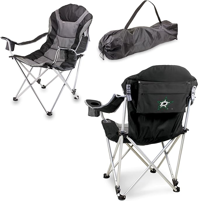 PICNIC TIME NHL Minnesota Wild Reclining Camp Chair Beach Chair for Adults Sports Chair with Carry Bag (Black with Gray Accents)