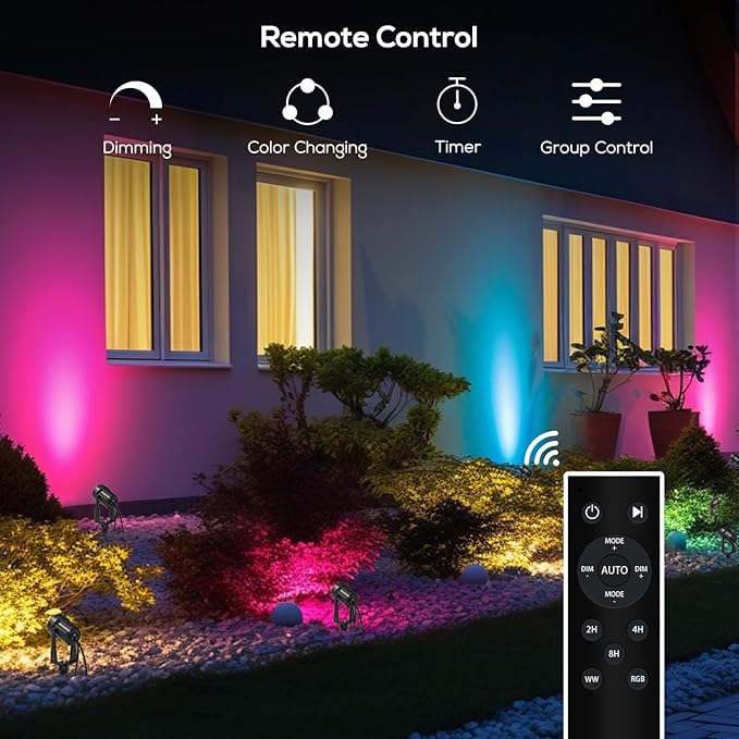 SUNTHIN Outdoor Landscape Lighting with Remote RGBW Color Changing Spot Uplights4 Pack