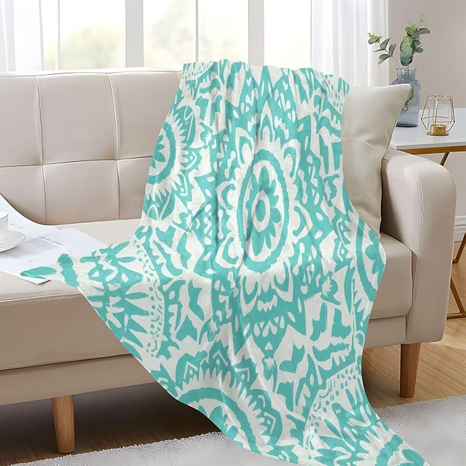 Soft Throw Blanket Boho Mint Green Vintage Flowers Women's Blanket 50'' x 70''