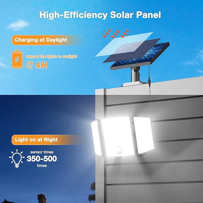 Onforu Solar Lights Outdoor 3500LM 278 LEDs Split Motion Sensor Flood Lights with 16.4 ft Cable 3 Modes IP65 Waterproof Security Lights with Remote Control for Yard Pathway Pool Garage 4 Pack
