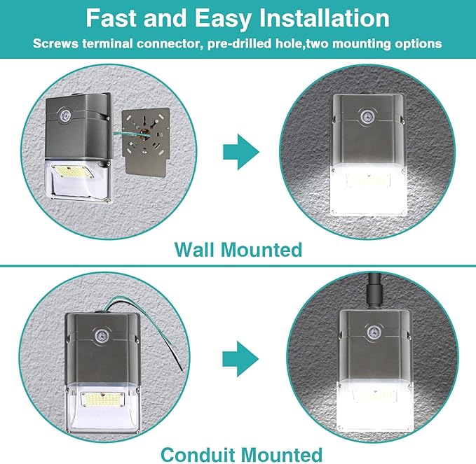 HiBay 8-Pack 35W Dusk to Dawn LED Wall Pack Lights Outdoor 4750LM 5000K Outside Light Fixture Replace 150-250W HPS/HID IP65 Photocell Security Flood Lighting AC 100-277V