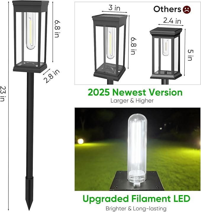 8 Pack Solar Pathway Lights OutdoorIP65 Waterproof - Bright Solar Lights OutdoorAuto On/Off Pathway Lights Solar PoweredSolar Path Lights for Walkway Driveway Garden (Cool White)