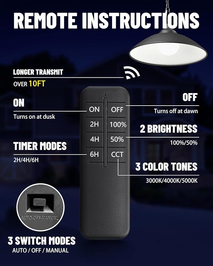 Solar Pendant Lights with Remote Control 3 Color 2 Brightness Mode Timer 8 inch Outdoor Hanging Shed Gazebo Chandelier Lamp Chicken Coop Barn Porch Light Dusk to Dawn 1 Pack