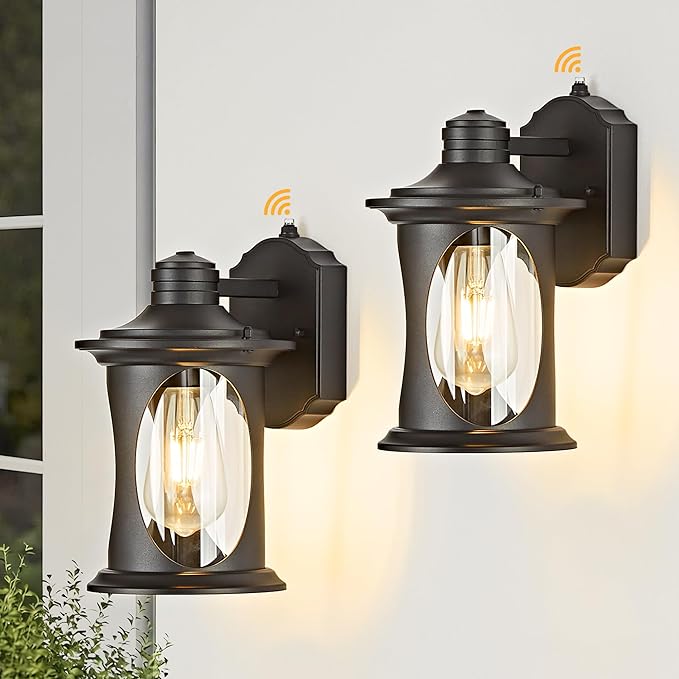 OKELI 2-Pack Dusk to Dawn Outdoor Wall Lights Black Exterior Lighting Fixture Wall Sconces with E26 &amp Tempered Glass Rust Resistant Outside Lantern Lights Wall Mounted for Porch