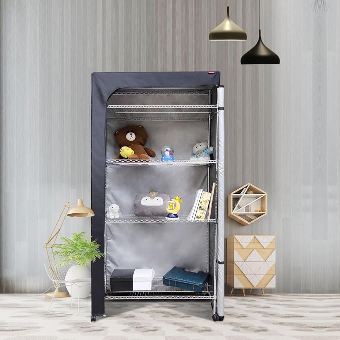 Shelving Cover Wire Shelf Covers Storage Rack Dust CoverThe Two-Way Zipper Design can be Opened up Down or All for Easy Access 42 WX18 DX72 H(No ShelvesBlack)