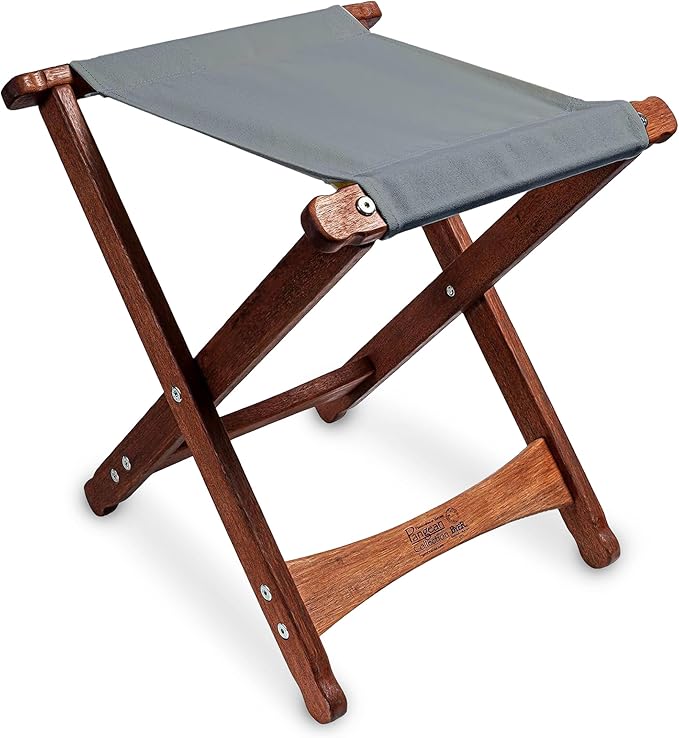 BYER OF MAINE Pangean Folding Stool – Canvas Camp &amp Wood Camp Stool for Portable &amp Outdoor Seating in Granite