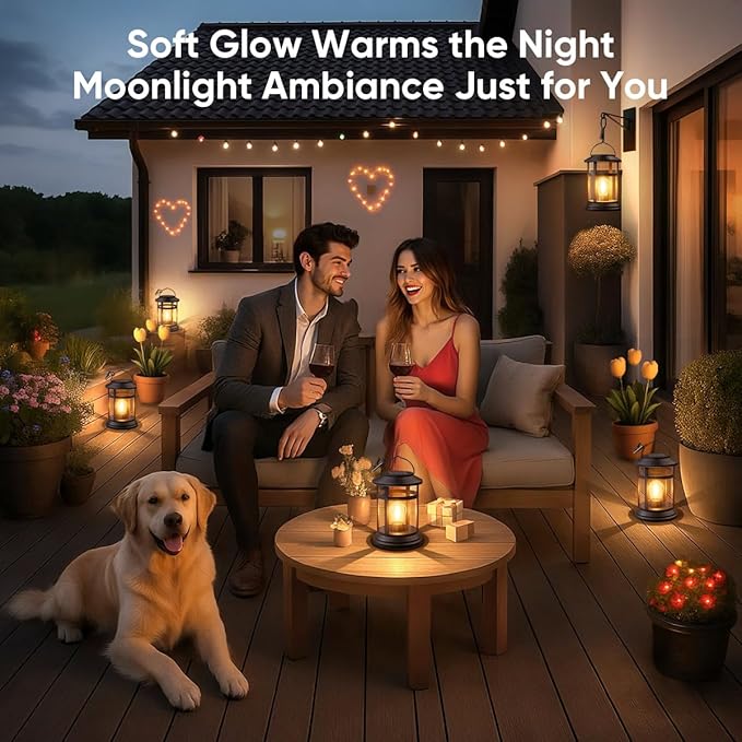 Solar Lanterns Outdoor Waterproof: 2 Pack Hanging Solar Lights for Outside Patio Porch Garden Tabletop Decor - Bright LED Warm White Solar Powered Lighting - Unique Gardening Gifts for Mom