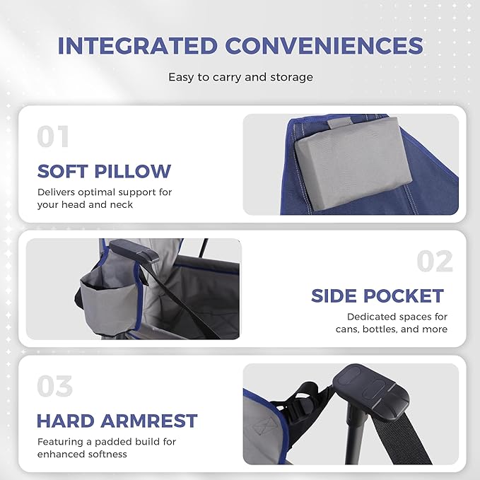 Hammock Camping Chair with Adjustable Backrest Portable Folding Rocking Camping Chair with Ergonomic Seat &amp Padded Headrest Ideal for Camping Travel Tailgating Grey &amp Blue