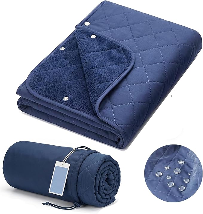 Waterproof Outdoor Stadium Blanket – Quilted &amp Windproof 57x49 Compact Picnic &amp Beach Blanket for Camping Sports Travel – Car Seat Cover for Post-Water Activities Navy