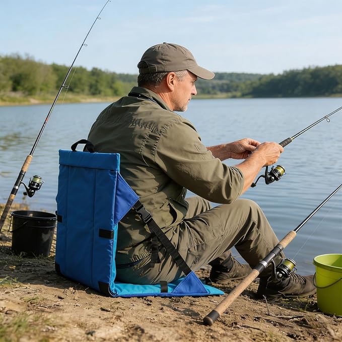 Folding Stadium Seat Cushion with Backrest Portable Bleacher Pad for Camping Fishing15.8'' x 16.5''Lightweight Chair with Backrest for Outdoor Sports and Concerts(Blue and Purple)