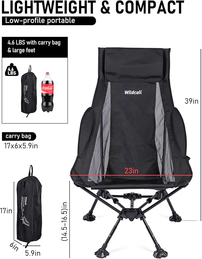 WildCall 2 High Back Camping Chair and 1 Ultralight Camping Table Ultralight Compact for Adults Outdoor Camping Backpacking Hiking