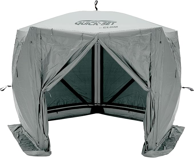 CLAM Pop Up Screen Tent Outdoor Camping Gazebo Canopy Adventure with Wind Panels 9' x 9' Gray