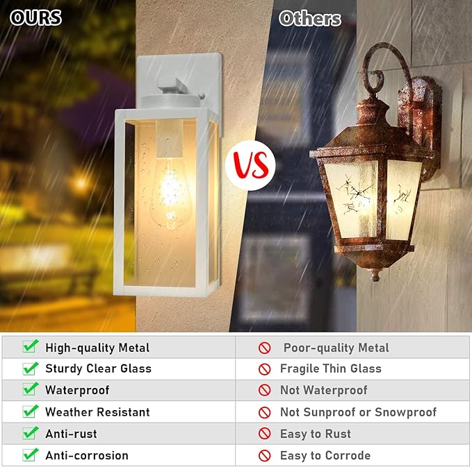 BesLowe Outdoor Wall Light Fixtures Exterior Waterproof Wall Lanterns Porch Sconces Lighting with E26 Sockets Modern White Outside Lights for House Patio Front Door Entryway 2-Pack