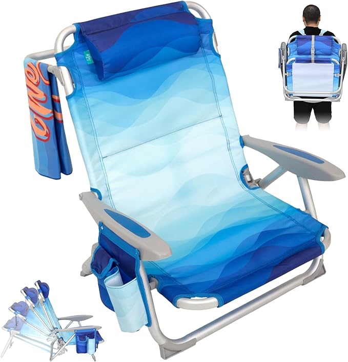 #WEJOY Beach Chair for Adults Reclining Adjustable Position Lay Flat Lightweight Folding Portable Aluminum Chair with Backpack StrapsPadded headrest Heavy Duty 400 lbs Lawn Chair for Beach Sand