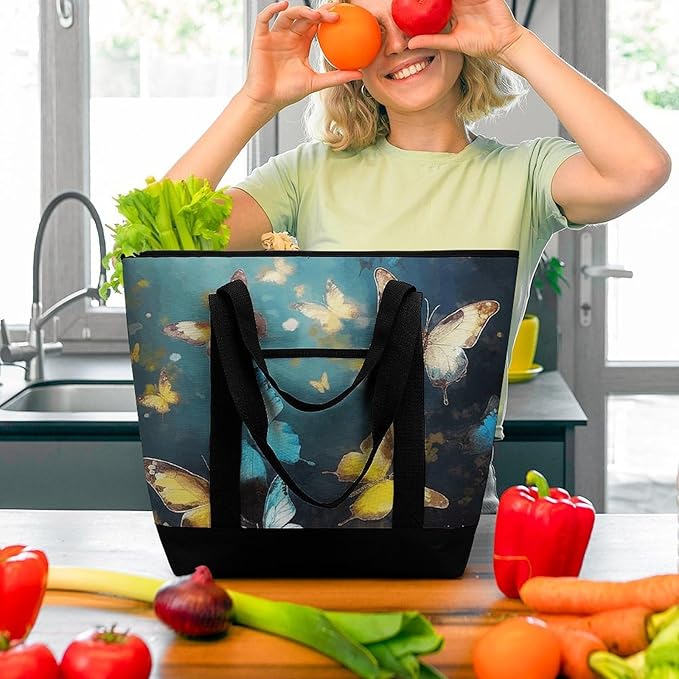 Insulated Shopping BagLarge Reusable Cooler Bags Butterflies Printed Foldable Shopping BagTravel Waterproof Shoulder Bag