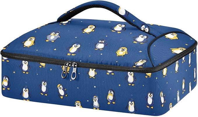 Casserole Carrier Pattern Cartoon Penguins PrintInsulated Casserole Carrier for Hot or Cold Food Thermal Lunch Tote for Potluck Parties Picnic Beach Fits 9 x 13 Inches Baking Dish