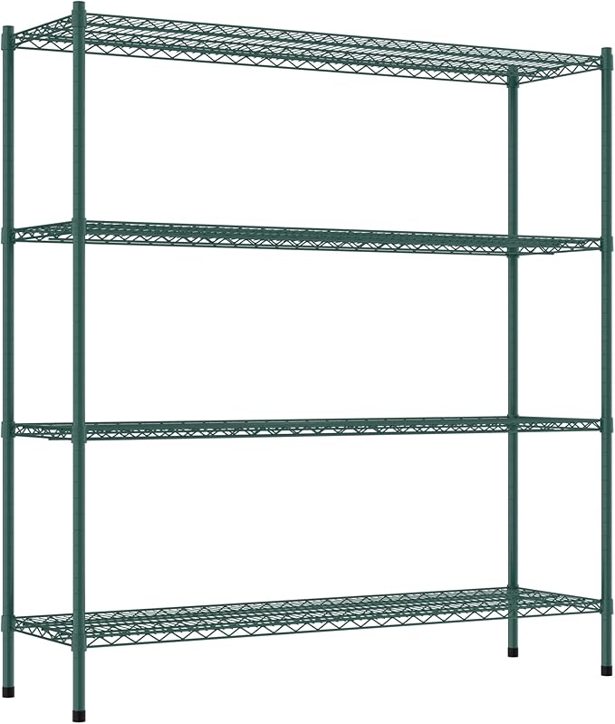 Commercial NSF Listed Green Epoxy Stationary Wire Shelving Kit 18 x 60 x 64 with 4 Shelves Perfect for Warehouse Walk-in Refrigerator Freezer Grocery Store Restaurant Dishroom
