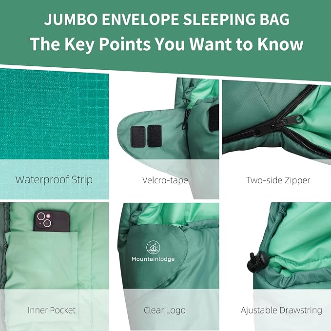 Jumbo Sleeping Bag for Adult&ampKidsCold&ampWarm Weather with Compression Sack and Water Resistant for Family CampingTravel and Car Camping