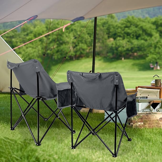 Leonyo Beach Camping Chair 2 Pack Outdoor Folding Chair for Adults Heavy Duty Portable Chair for Outside Fishing Lawn Sport Patio Armrest Cup Holder &amp Storage Pocket Carry Bag Grey