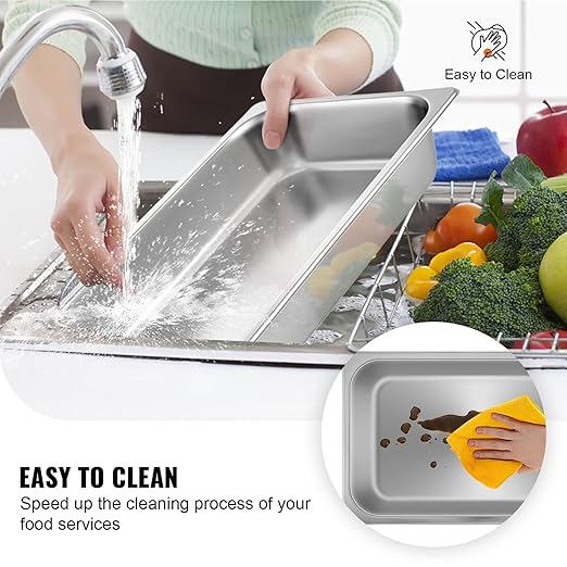 VEVOR 4 Pack Stainless Steel Hotel PansFull Size 4 Inch Deep 0.8mm Thick Anti Jam Commercial Food Pans with lidCatering Food Storage Metal Pan for Steam Tables Restaurants20.8 x 13 x 4 inch.