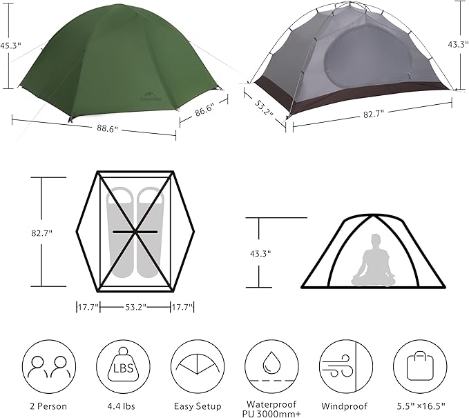 Naturehike 4 Season TentWaterproof 2 Person Backpacking Tent Four Season Tents for Cold Weather Winter Camping
