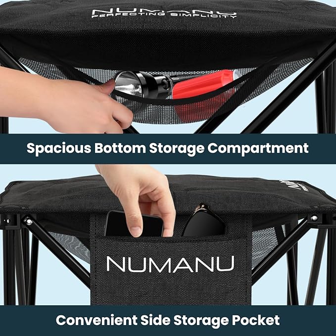NUMANU Oversized Padded Camping Stool for Adults Thick Padded 18.5 Heavy Duty Outdoor Camp Chairs with Anti-Slip Feet &amp Carry Bag Folding Ottoman Foot Rest for Travel Max 500lbs